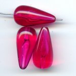 HOT PINK 30X14MM SMOOTH TEAR DROP BEADS - Lot of 12