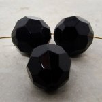 JET 18MM ROUND FACETED BEADS - Lot of 12