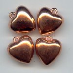 16MM COPPER COATED HEART SMOOTH BEADS - Lot of 12