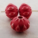 CRANBERRY MATTE WASH 25MM FANCY SQUASH ROUND BEADS - Lot of 12