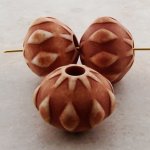 BROWN MATTE WASH 25X19MM FANCY SQUASH ROUND BEADS - Lot of 12