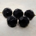 JET 12MM ROUND FACETED BEADS - Lot of 12