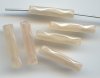 PEACH PEARLIZED 20X4MM FACETED TUBE BEADS - Lot of 12