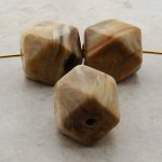 BEIGE MARBLE 16X14MM MULTI FACETED BEADS - Lot of 12