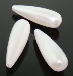 WHITE PEARLIZED 31X10MM TEAR DROP BEADS - Lot of 12