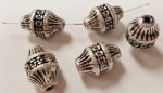 ANTIQUE SILVER - 15x10mm GROOVED TRIBAL BICONE BEADS - Lot of 12