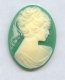GREEN 40X30MM OVAL LADY HEAD CARVED CAMEOS - Lot of 12