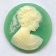 GREEN 30MM ROUND LADY HEAD CARVED CAMEOS - Lot of 12